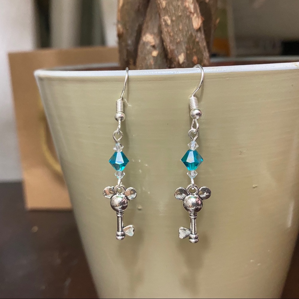 🆕💍Blue Crystal Mouse Key Earrings
